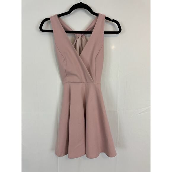 TRAC Mauve Pink Mini Skater Dress XS NWT Sleeveless Back Tie Cutout Fit & Flare - Picture 1 of 11